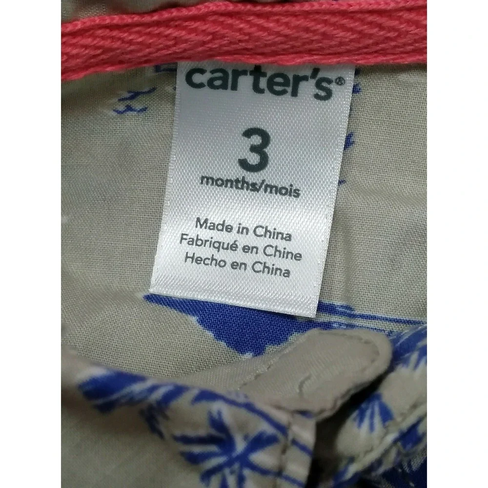 Carter's Boy's 2-Piece Shorts Shirt Set Palm Trees Size 3 Months Pink Green NEW